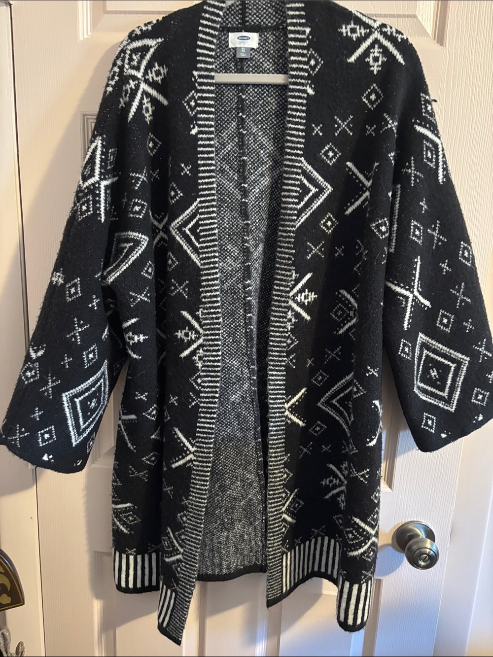 Old Navy Black and White Aztec Open Cardigan
